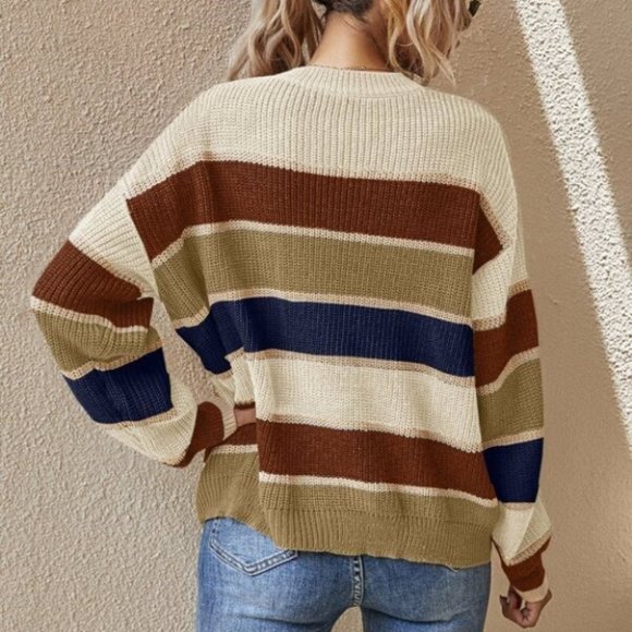 Boho Cozy striped print sweater multi color - Picture 4 of 5